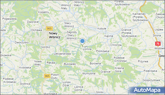 mapa Łomna, Łomna gmina Nowy Wiśnicz na mapie Targeo